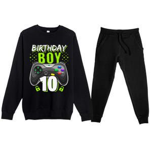 Birthday 10 Video Game Controller Gamer 10th Birthday Premium Crewneck Sweatsuit Set