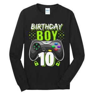 Birthday 10 Video Game Controller Gamer 10th Birthday Tall Long Sleeve T-Shirt