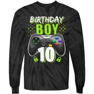 Birthday 10 Video Game Controller Gamer 10th Birthday Tie-Dye Long Sleeve Shirt