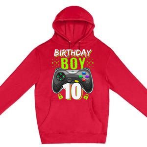 Birthday 10 Video Game Controller Gamer 10th Birthday Premium Pullover Hoodie