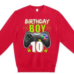 Birthday 10 Video Game Controller Gamer 10th Birthday Premium Crewneck Sweatshirt