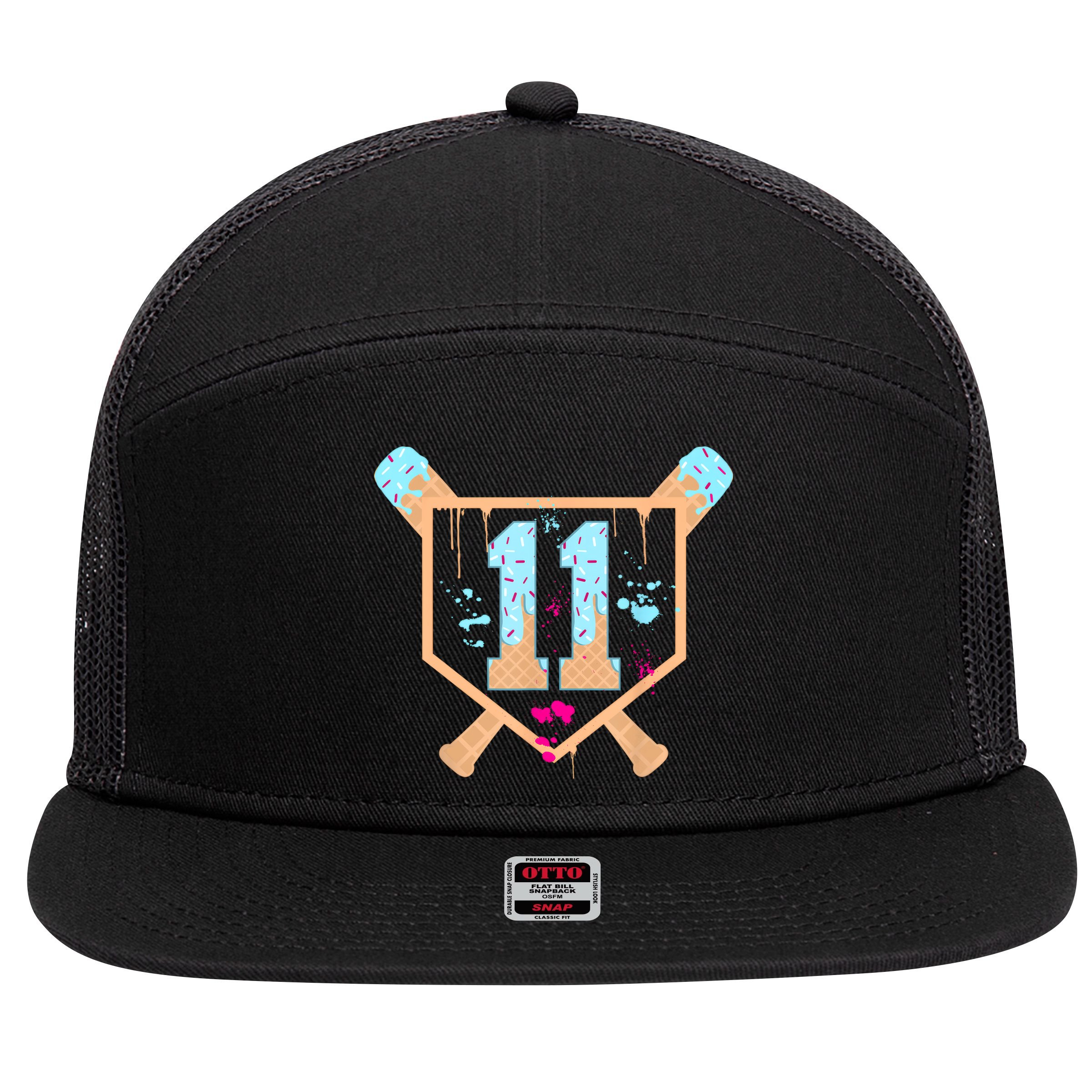 Baseball 11 Year Old Ice Cream Drip 11th Birthday Boy 11  7 Panel Mesh Trucker Snapback Hat