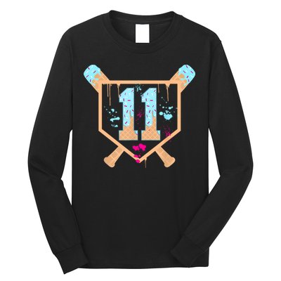Baseball 11 Year Old Ice Cream Drip 11th Birthday Boy 11  Long Sleeve Shirt