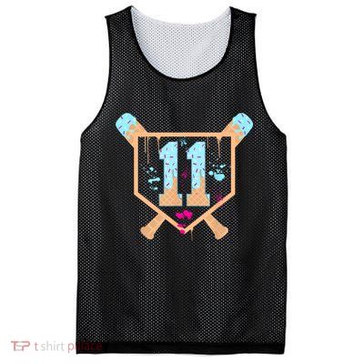 Baseball 11 Year Old Ice Cream Drip 11th Birthday Boy 11  Mesh Reversible Basketball Jersey Tank
