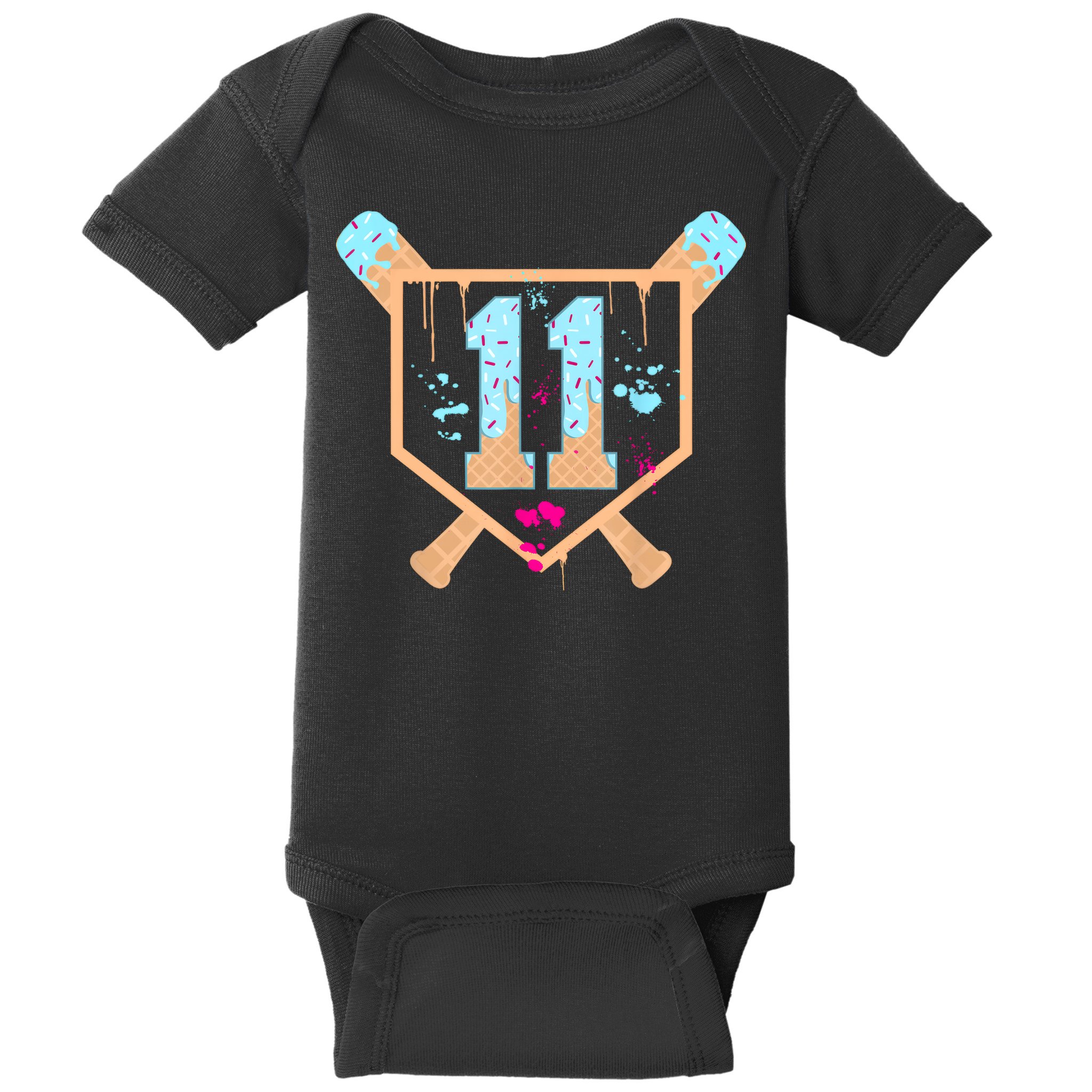 Baseball 11 Year Old Ice Cream Drip 11th Birthday Boy 11  Baby Bodysuit