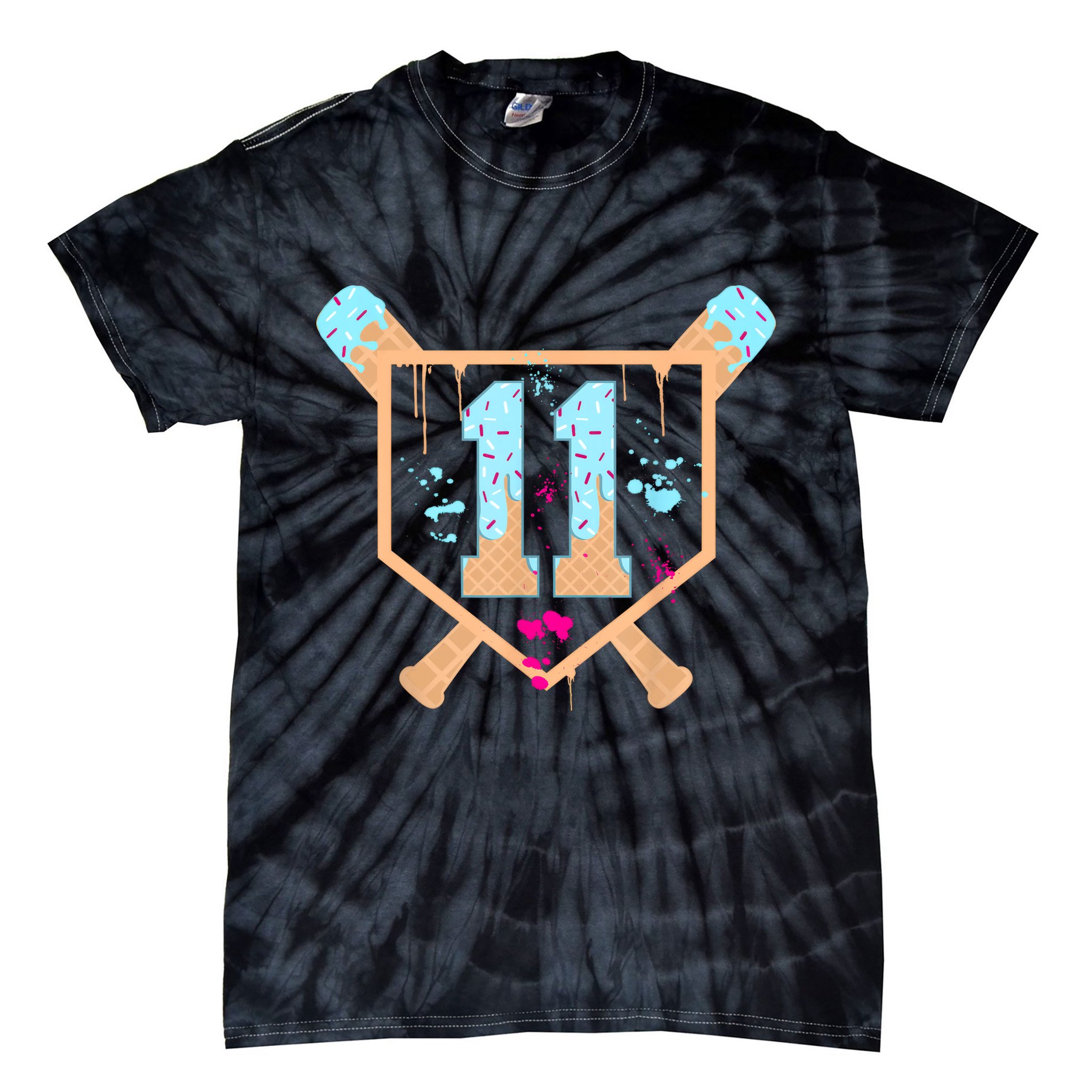 Baseball 11 Year Old Ice Cream Drip 11th Birthday Boy 11  Tie-Dye T-Shirt