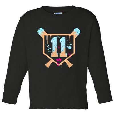 Baseball 11 Year Old Ice Cream Drip 11th Birthday Boy 11  Toddler Long Sleeve Shirt
