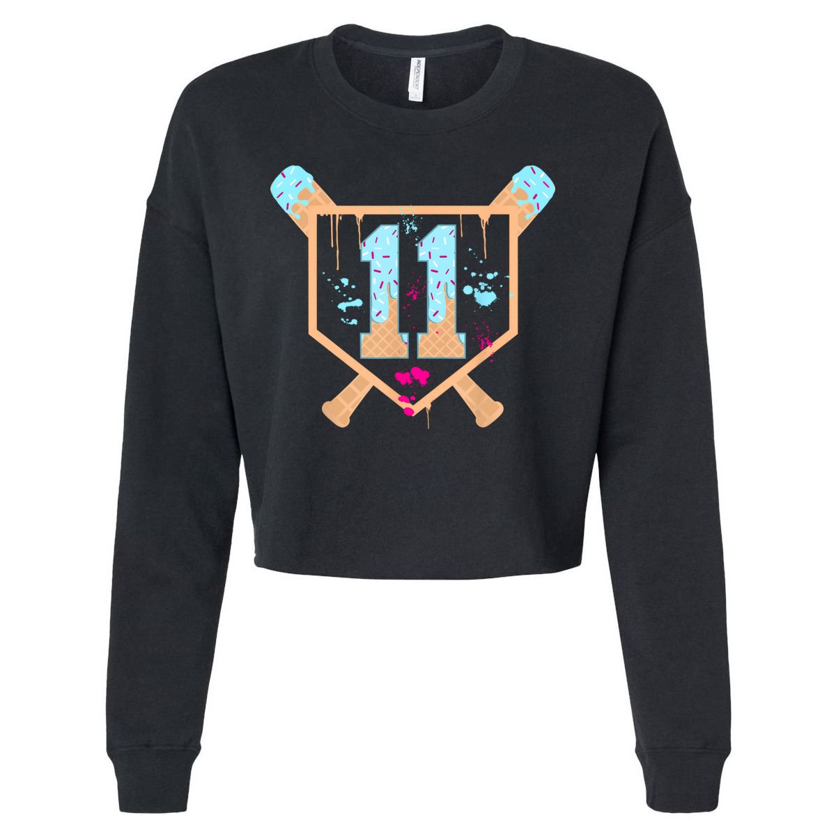 Baseball 11 Year Old Ice Cream Drip 11th Birthday Boy 11  Cropped Pullover Crew