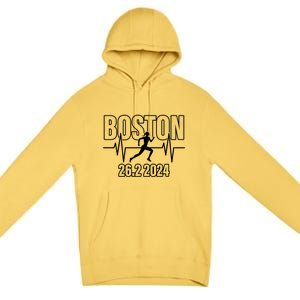 Boston 26 2 2024 Marathon Finisher Running Runner Funny Gift Premium Pullover Hoodie