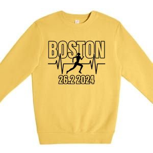 Boston 26 2 2024 Marathon Finisher Running Runner Funny Gift Premium Crewneck Sweatshirt