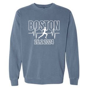 Boston 26 2 2024 Marathon Finisher Running Runner Funny Gift Garment-Dyed Sweatshirt