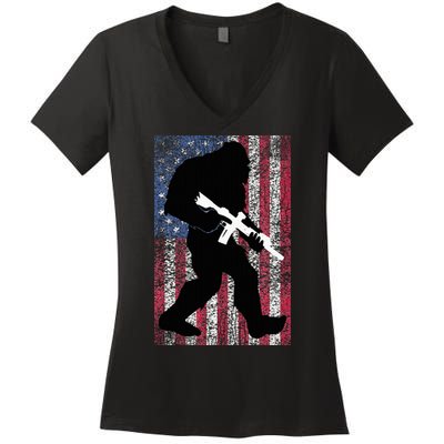 Bigfoot 2nd Amendment Right To Bear Arms Gift For Gun Owner Women's V-Neck T-Shirt