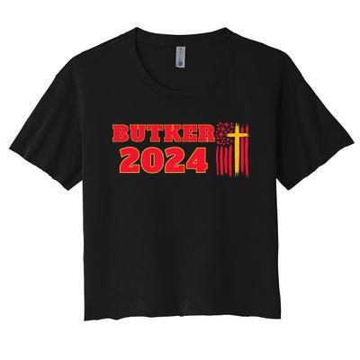 Butker 2024 American Flag Team Butker Surname Women's Crop Top Tee