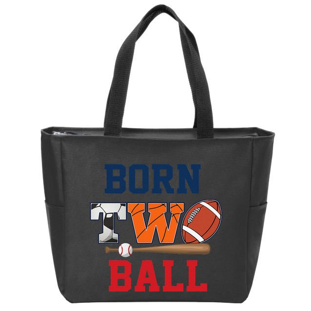 Born 2 Ball 2nd Birthday Sports 2 Year Old Second Bday Zip Tote Bag
