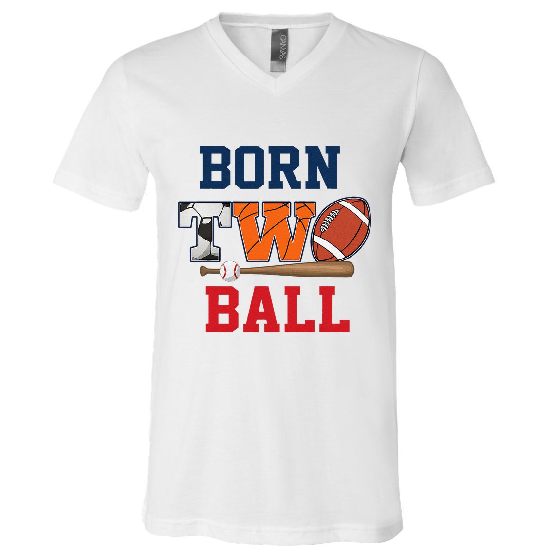 Born 2 Ball 2nd Birthday Sports 2 Year Old Second Bday V-Neck T-Shirt