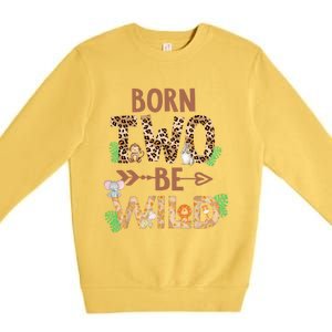 Born 2 Be Wild Birthday Decorations Zoo Animals 2nd Gift Premium Crewneck Sweatshirt