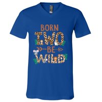 Born 2 Be Wild Birthday Decorations Zoo Animals 2nd Gift V-Neck T-Shirt