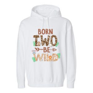 Born 2 Be Wild Birthday Decorations Zoo Animals 2nd Gift Garment-Dyed Fleece Hoodie