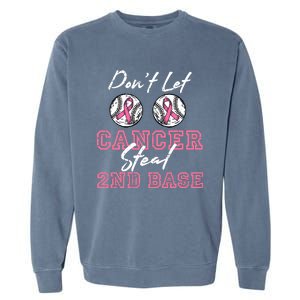 Baseball 2nd Base Pink Ribbon Breast Cancer Awareness Gift Garment-Dyed Sweatshirt