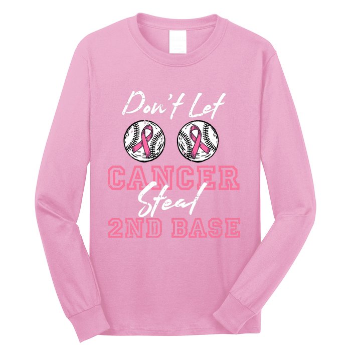 Baseball 2nd Base Pink Ribbon Breast Cancer Awareness Gift Long Sleeve Shirt