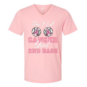 Baseball 2nd Base Pink Ribbon Breast Cancer Awareness Gift V-Neck T-Shirt