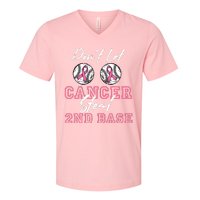 Baseball 2nd Base Pink Ribbon Breast Cancer Awareness Gift V-Neck T-Shirt