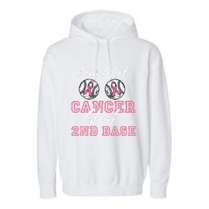 Baseball 2nd Base Pink Ribbon Breast Cancer Awareness Gift Garment-Dyed Fleece Hoodie