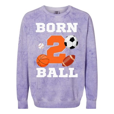 Born 2nd Ball Birthday Sport Ball Theme 2 Year Old Colorblast Crewneck Sweatshirt