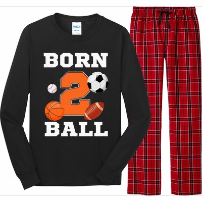 Born 2nd Ball Birthday Sport Ball Theme 2 Year Old Long Sleeve Pajama Set