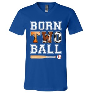 Born 2nd Ball Birthday Sport Theme 2 Year Old V-Neck T-Shirt