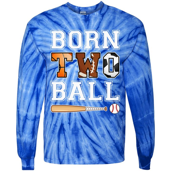 Born 2nd Ball Birthday Sport Theme 2 Year Old Tie-Dye Long Sleeve Shirt