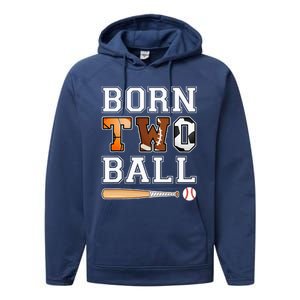 Born 2nd Ball Birthday Sport Theme 2 Year Old Performance Fleece Hoodie