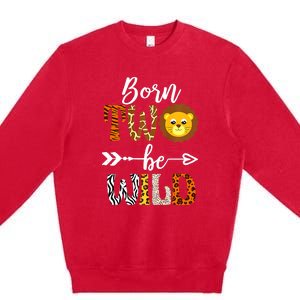 Born 2 Be Wild Birthday Decorations Girl Boy Baby Lion 2nd Premium Crewneck Sweatshirt