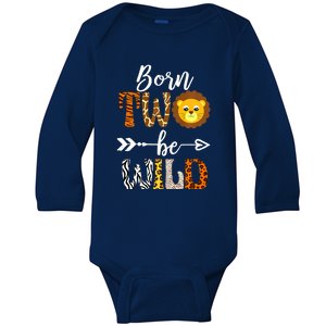 Born 2 Be Wild Birthday Decorations Girl Boy Baby Lion 2nd Baby Long Sleeve Bodysuit