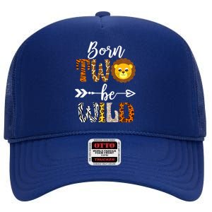 Born 2 Be Wild Birthday Decorations Girl Boy Baby Lion 2nd High Crown Mesh Back Trucker Hat