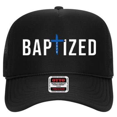 Baptized 2024 Christian Water Baptism Church Group Christ High Crown Mesh Back Trucker Hat