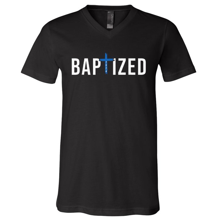 Baptized 2024 Christian Water Baptism Church Group Christ V-Neck T-Shirt