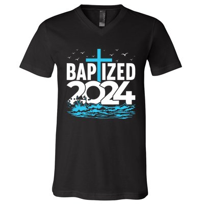 Baptized 2024 Christian Water Baptism Church Group V-Neck T-Shirt