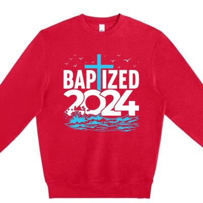 Baptized 2024 Christian Water Baptism Church Group Premium Crewneck Sweatshirt