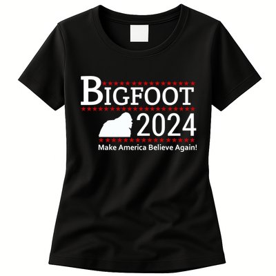 Bigfoot 2024 Make America Believe Again! Womens T-Shirt
