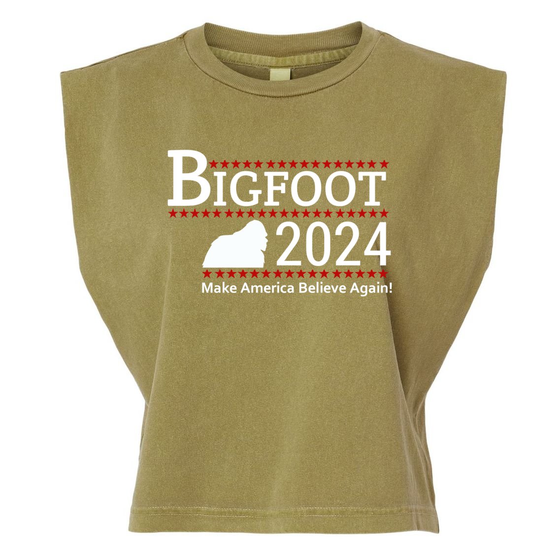 Bigfoot 2024 Make America Believe Again! Garment-Dyed Women's Muscle Tee