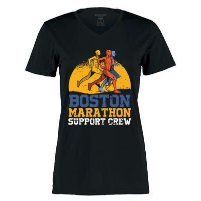 Boston 2024 Marathon Runner 262 Miles Support Crew Women's Momentum V-Neck T-Shirt