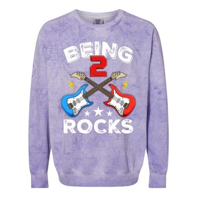 Being 2 Rocks Guitar Funny 2nd Birthday Boy Colorblast Crewneck Sweatshirt