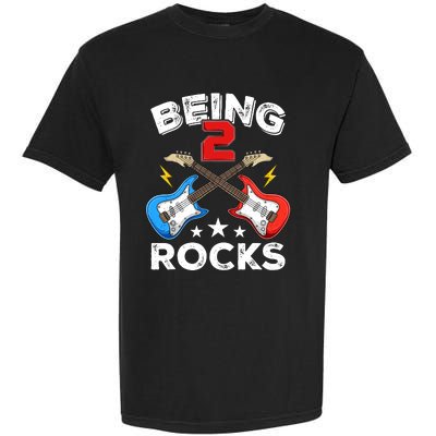 Being 2 Rocks Guitar Funny 2nd Birthday Boy Garment-Dyed Heavyweight T-Shirt