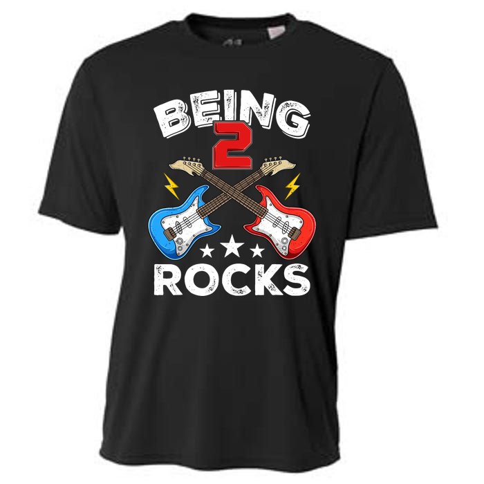 Being 2 Rocks Guitar Funny 2nd Birthday Boy Cooling Performance Crew T-Shirt