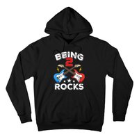 Being 2 Rocks Guitar Funny 2nd Birthday Boy Hoodie