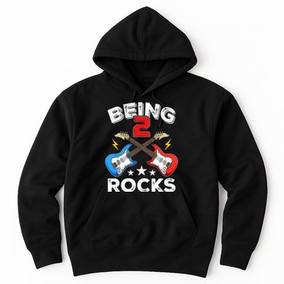 Being 2 Rocks Guitar Funny 2nd Birthday Boy Hoodie