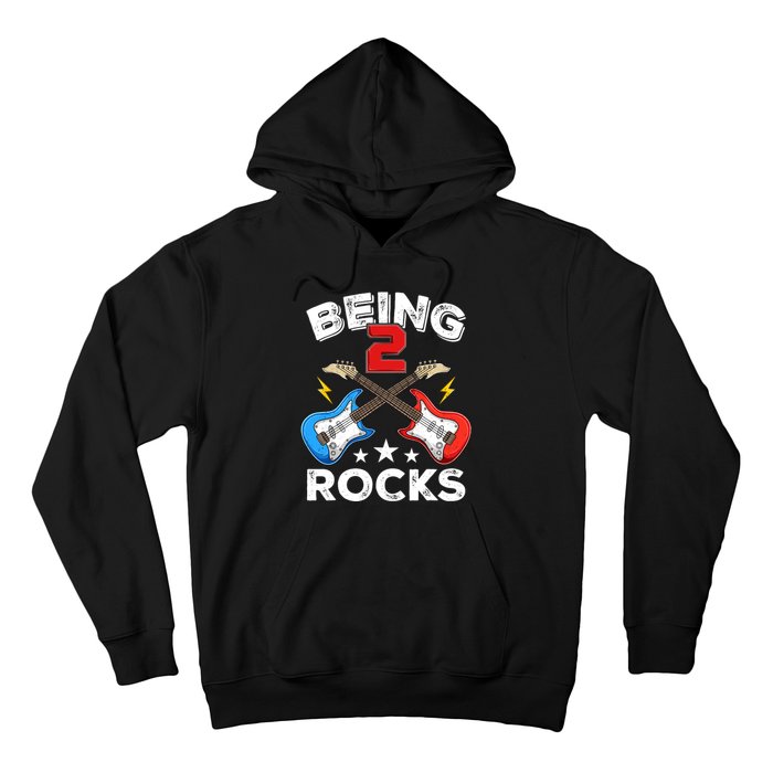 Being 2 Rocks Guitar Funny 2nd Birthday Boy Hoodie