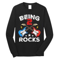 Being 2 Rocks Guitar Funny 2nd Birthday Boy Long Sleeve Shirt