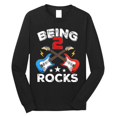 Being 2 Rocks Guitar Funny 2nd Birthday Boy Long Sleeve Shirt